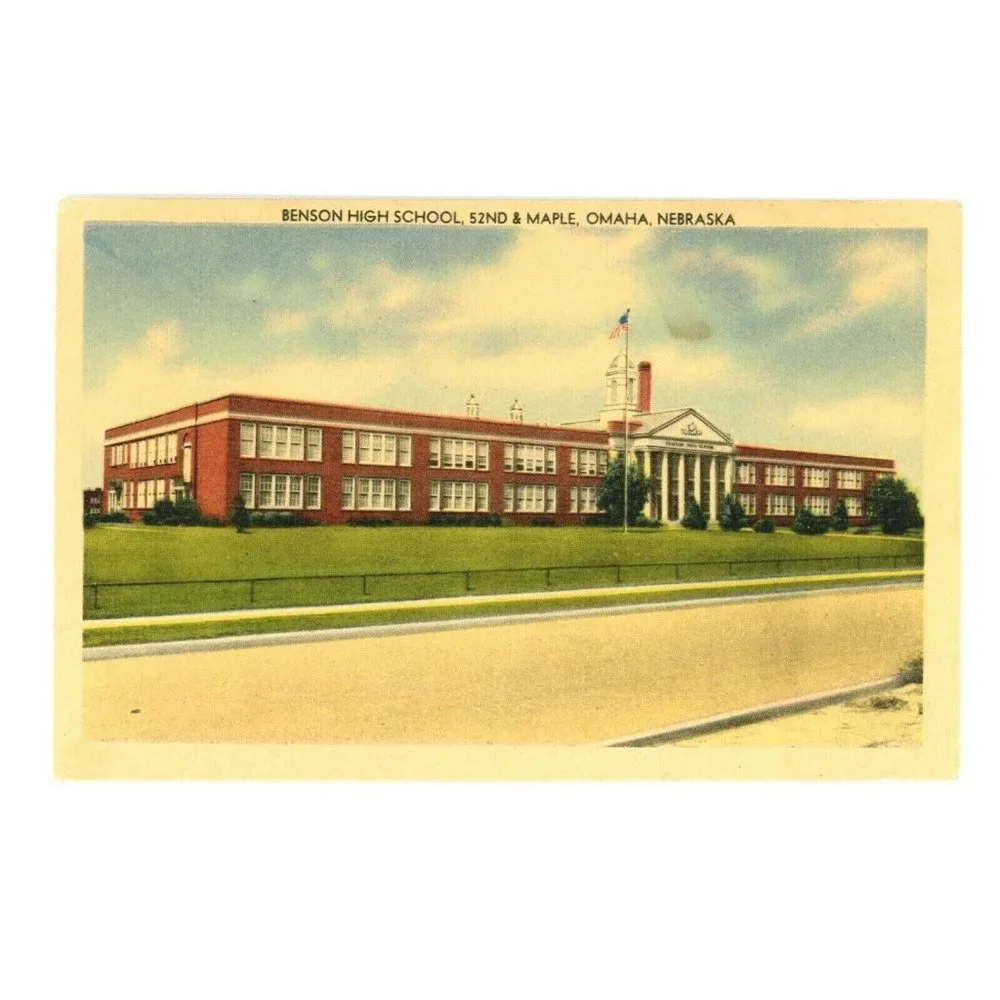 Vintage‎ Postcard Omaha Nebraska Benson High School 52nd & Maple Travel USA